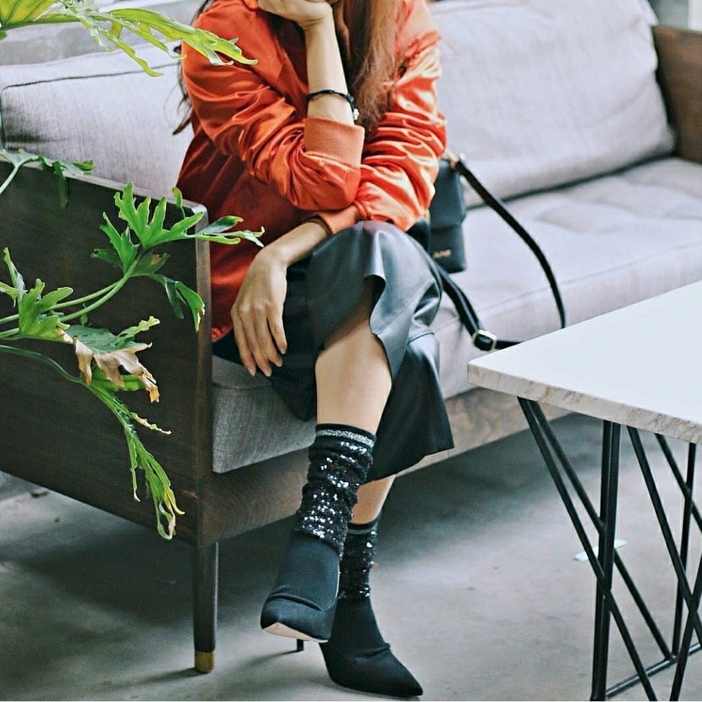 Zara Sequinned Sock Style Slingback Court Heels - Picture 2 of 8